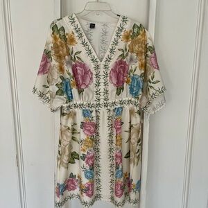 SHEIN Floral Kimono-style Mini Dress in Cream, Pink, Blue & Gold